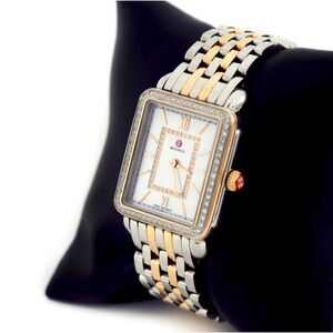 Michele Deco II Mid Two-Tone Rose Gold Silver Diamond Watch